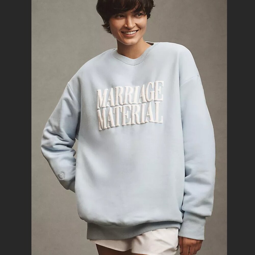 Anthropologie BRIDEMERCH Marriage Material Oversized Crew-Neck Sweatshirt S/M